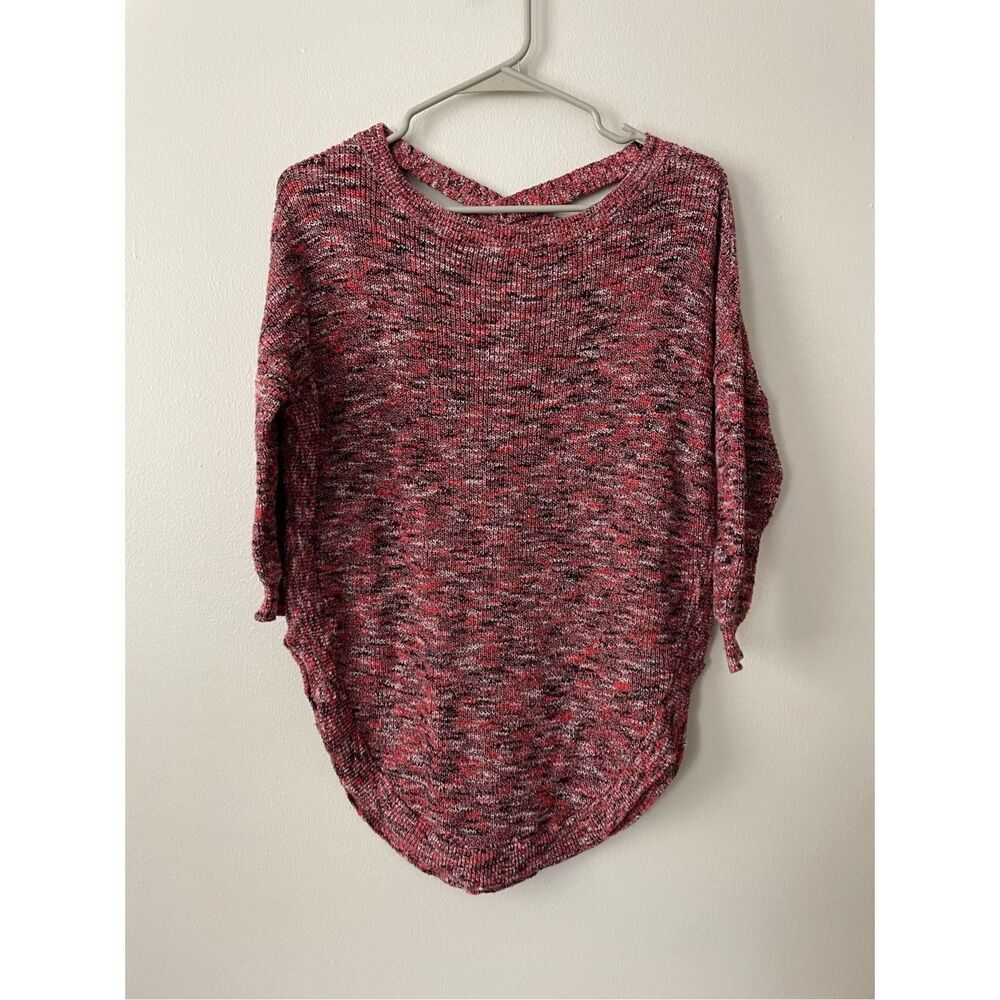 Express XS Pink and Black Knit Multicolor Cross Back Sweater